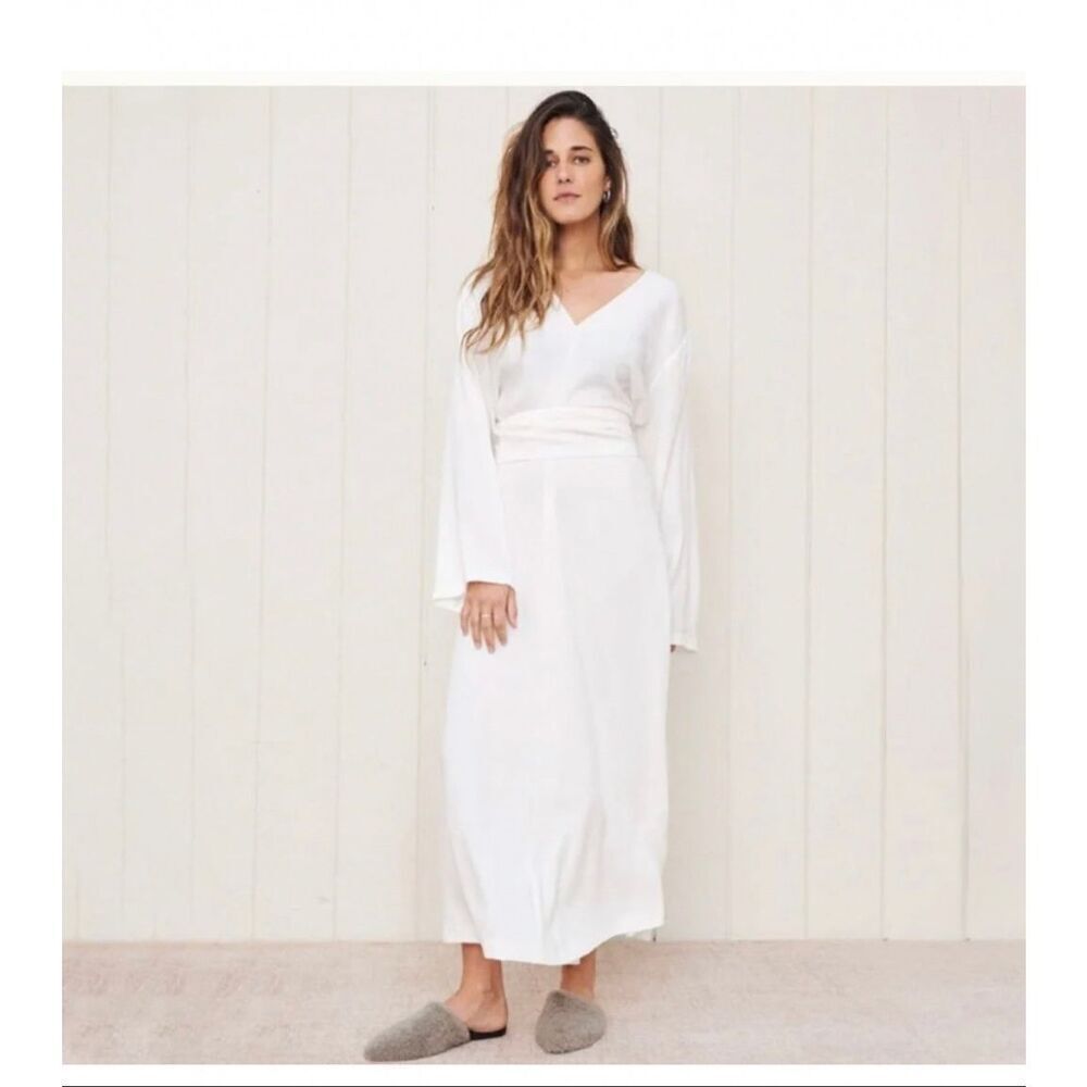 Jenni Kayne Women’s White Ivory Crepe Kate Long Sleeve Maxi Dress